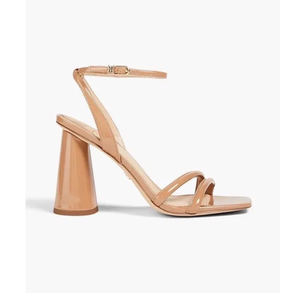 Sam Edelman Kia Block Heel Sandal Tan Patent Square Toe Chunky Strappy 10